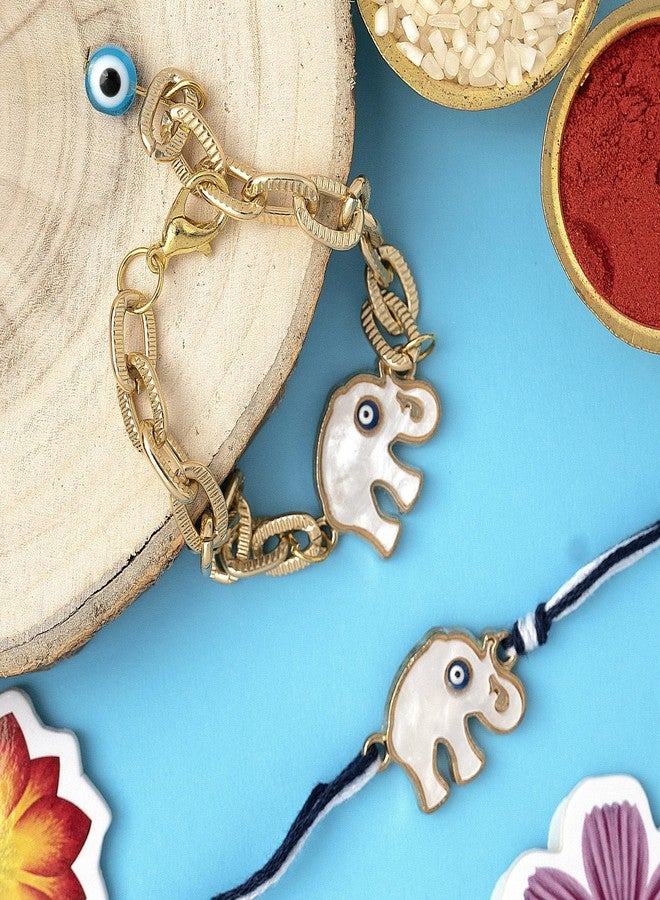 DECORATIVE BUCKETS Rakhi for kids |Sibling rakhi |Rakhi combo |rakhi for brother kids|rakhi for sister| |kids rakhi |rakhi for boys |evil eye rakhi| elephant rakhi| (ELEPHANT EVIL EYE PAIR RAKHI) - Image 2